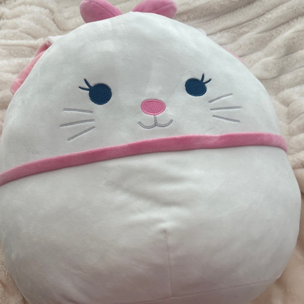 Plush Cat Pillow - White and Pink